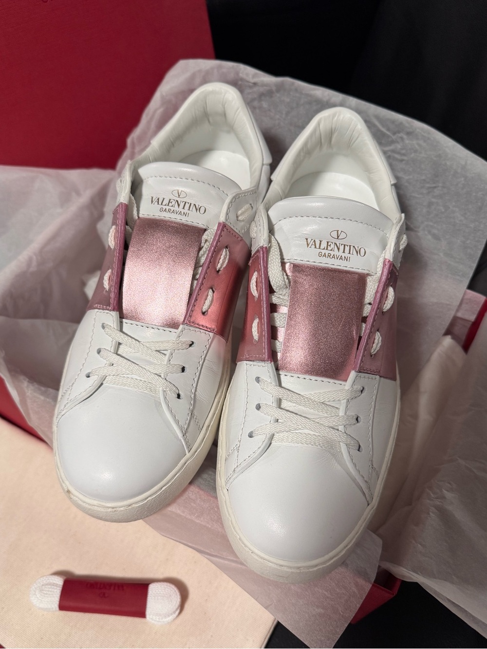 [Authentic] Valentino Garavani Open Sneakers with Metallic Pink Panels
